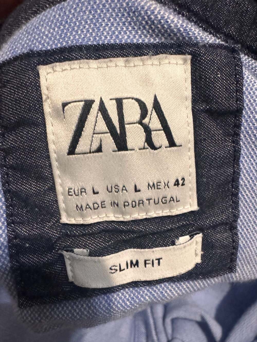 Zara Men's Slim Fit Light Blue Short Sleeve Band Collar Cotton Polo Shirt SIZE L - Picture 6 of 6